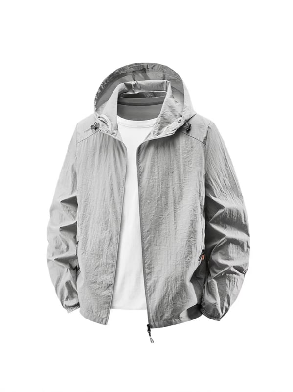 Ανδρικό πουκάμισο προστασίας από τον ήλιο με κουκούλα, υπερ-λεπτό, καλοκαίρι, με τσέπη φερμουάρ