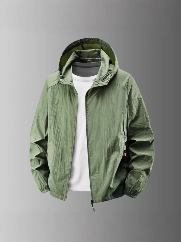 Ανδρικό πουκάμισο προστασίας από τον ήλιο με κουκούλα, υπερ-λεπτό, καλοκαίρι, με τσέπη φερμουάρ