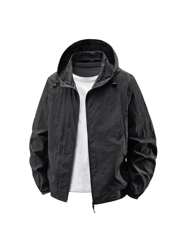 Ανδρικό πουκάμισο προστασίας από τον ήλιο με κουκούλα, υπερ-λεπτό, καλοκαίρι, με τσέπη φερμουάρ