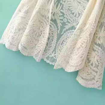 Дантелен памучен кардиган за плаж – елегантен свободен крой, кръгла яка, дълги ръкави, 90–95% памук