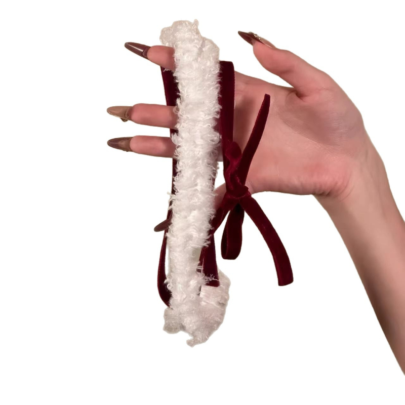 Colier choker din țesătură, formă de fundă, lucrat manual, lanț clavicular, pandantiv pluș