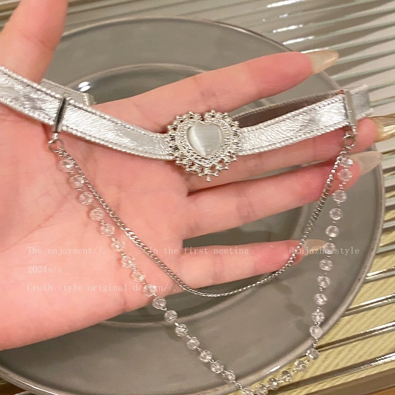 Choker ogrlica sa srcem od perlica, privjesak od zlitine, višeslojni lanac, za žene