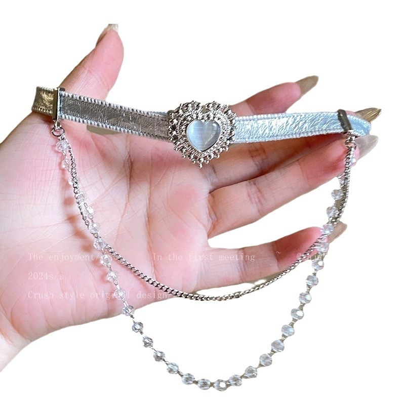 Choker ogrlica sa srcem od perlica, privjesak od zlitine, višeslojni lanac, za žene