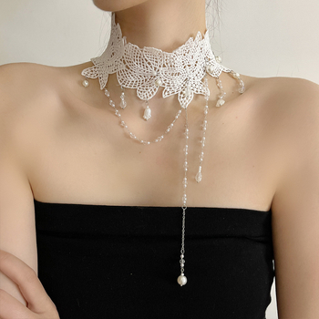 Ogrlica s lažnim perlama, privjesak od legure, lanac ključne kosti, geometrijski oblik, polirani završetak