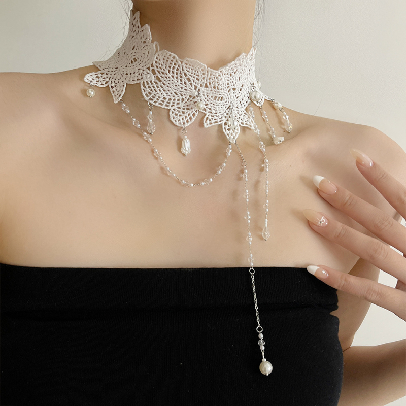 Ogrlica s lažnim perlama, privjesak od legure, lanac ključne kosti, geometrijski oblik, polirani završetak