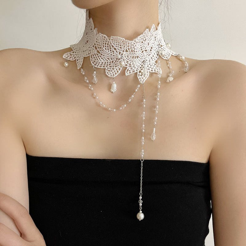 Ogrlica s lažnim perlama, privjesak od legure, lanac ključne kosti, geometrijski oblik, polirani završetak