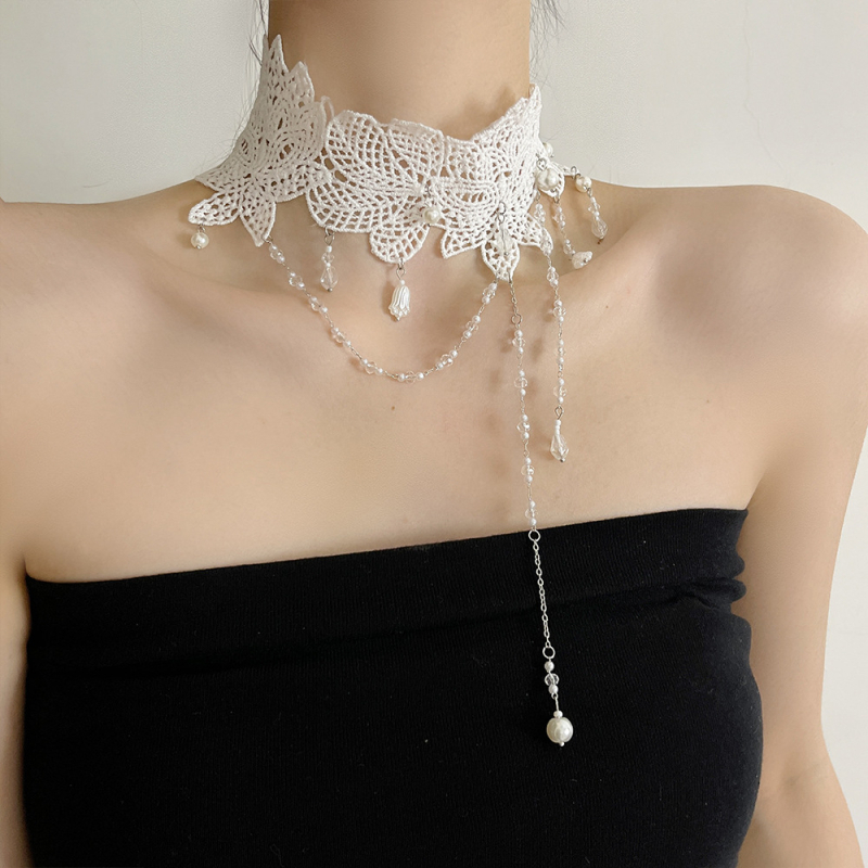 Ogrlica s lažnim perlama, privjesak od legure, lanac ključne kosti, geometrijski oblik, polirani završetak