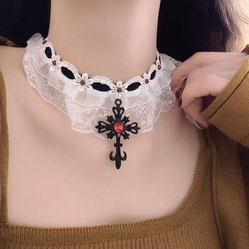 Geometrijska ogrlica s privjeskom od tekstila, lanac klavikule, miješani materijali, elektroplatiranje, vilin stil