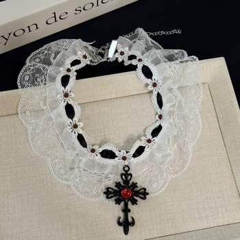 Geometrijska ogrlica s privjeskom od tekstila, lanac klavikule, miješani materijali, elektroplatiranje, vilin stil