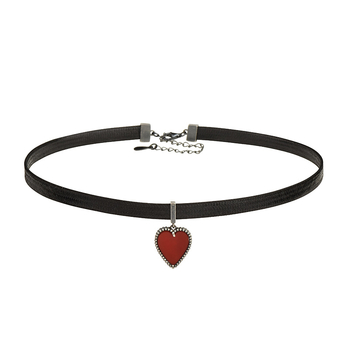 Choker ogrlica - titanijeva čelična, ugraviran žad, korejski stil, srčani motiv