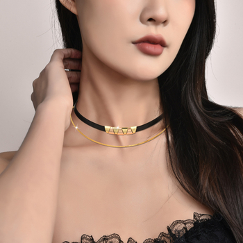 Колие за врата с геометричен многослоен дизайн, паладиева висулка, смесени материали, 12 g, марка Sui Jue, лятно издание 2024