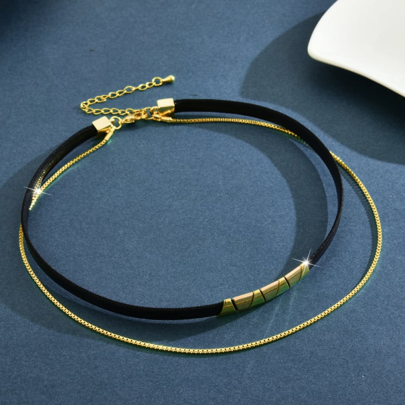 Колие за врата с геометричен многослоен дизайн, паладиева висулка, смесени материали, 12 g, марка Sui Jue, лятно издание 2024