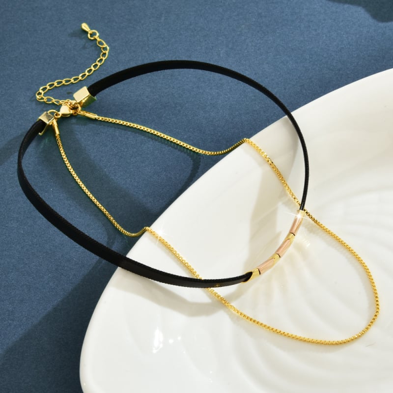 Колие за врата с геометричен многослоен дизайн, паладиева висулка, смесени материали, 12 g, марка Sui Jue, лятно издание 2024