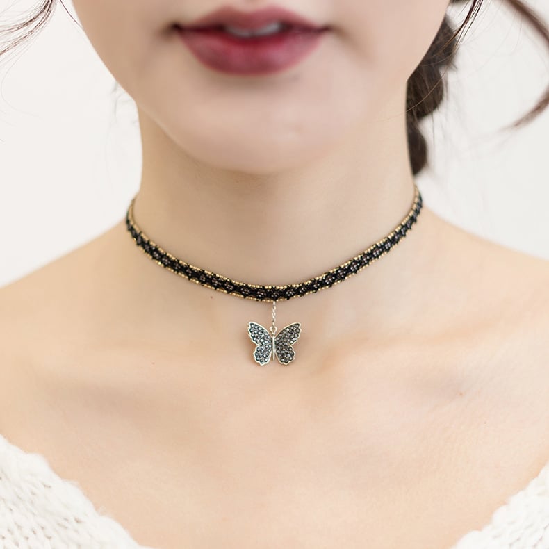 Огърлица тип яка с пеперуден мотив и дантелен стил; материал: сплав; висулка: сплав; марка: Youhong; производствен номер: YH290