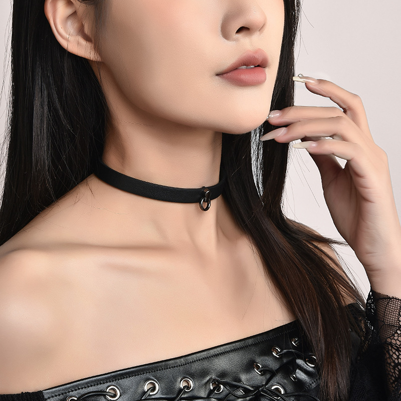 Colier choker din materiale mixte, pandantiv din oțel titan, lanț Chopin, design retro, stil guler, greutate 0.003