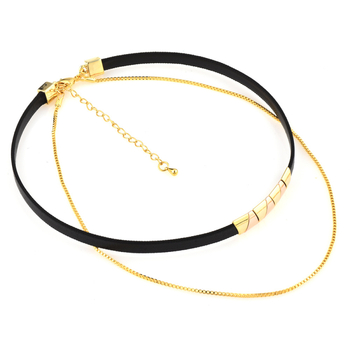 Медно геометрично колие за врата, двоен слой, медна висулка, странична верига