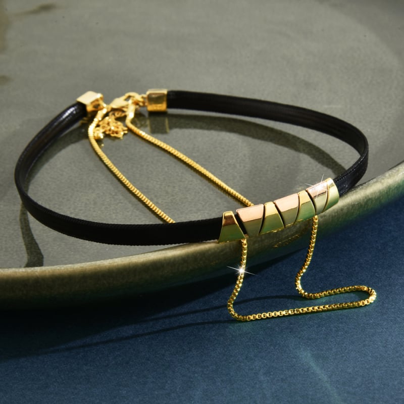 Медно геометрично колие за врата, двоен слой, медна висулка, странична верига