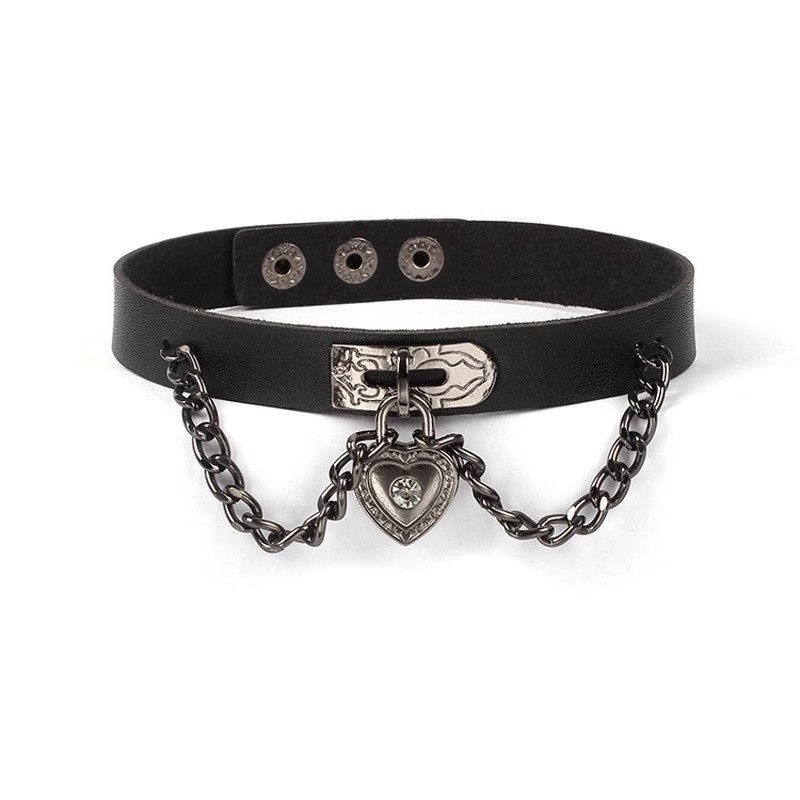 Choker od umjetne kože sa srcolikim dizajnom, goth ogrlica za ključnu kost, 20 g, lanac klavikule