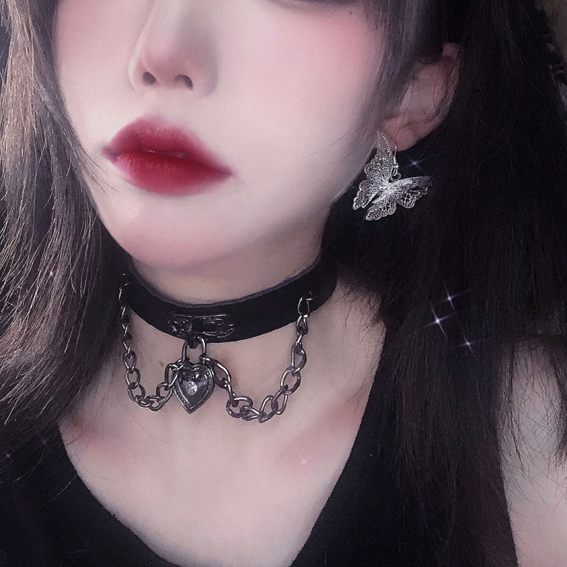 Choker od umjetne kože sa srcolikim dizajnom, goth ogrlica za ključnu kost, 20 g, lanac klavikule