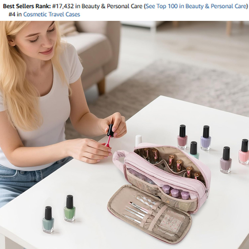 Geantă organizatoare pentru lac de unghii cu 12 compartimente, impermeabilă, cuboidă, din poliester, multifuncțională (12 compartimente; impermeabilă; cuboidă; poliester; multifuncțională)