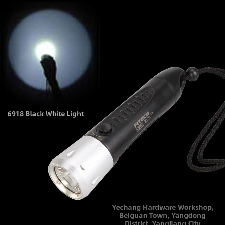 Light Arrow F8 potápěčská svítilna — IP68, LED osvětlení, tělo z hliníkové slitiny + technického plastu, výdrž baterie 6–7 hodin, vhodná pro otevřené potápění, záchranu, kempovanie a rybolov