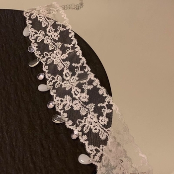 Огърлица чокър с дантела, капковидна форма, висулка от сплав, верига за ключица, стил Инст, Материал: плат