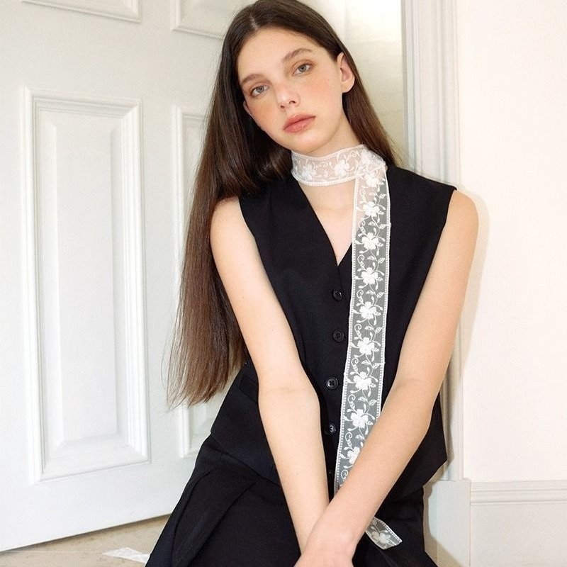 Дантелено колие с лента за ключицата – геометричен дизайн, корейски стил, произход Yiwu, 20 g