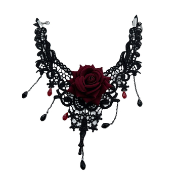 Gotički čipkasti chokers ogrlica s motivom ruže; Materijali: miješani materijali; Lanac: lanac ključne kosti; Privjesak materijal: miješani materijali; Značka: Steel magic; Stil: Tamno.