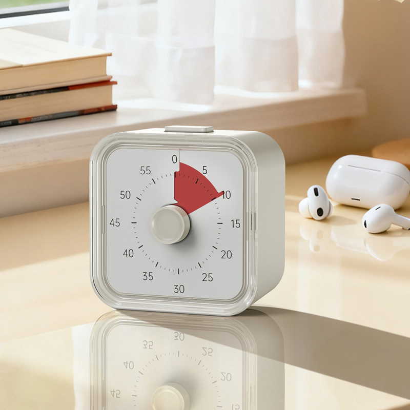 Cronometru vizual cu alarmă: Mișcare electronică, afișaj digital pentru timer, alimentare cu baterie, carcasă din plastic, formă pătrată