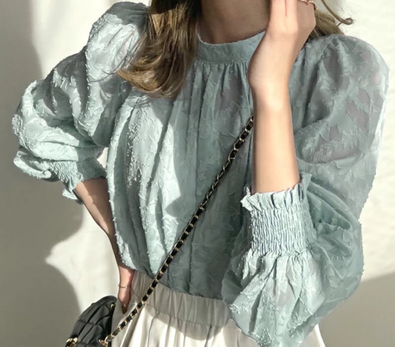 Дантелена шифонова блуза – полиестер, пуловер, полу‑висока яка, седемточкови ръкави, Slim версия, женски модел, японско‑корейски свободен стил