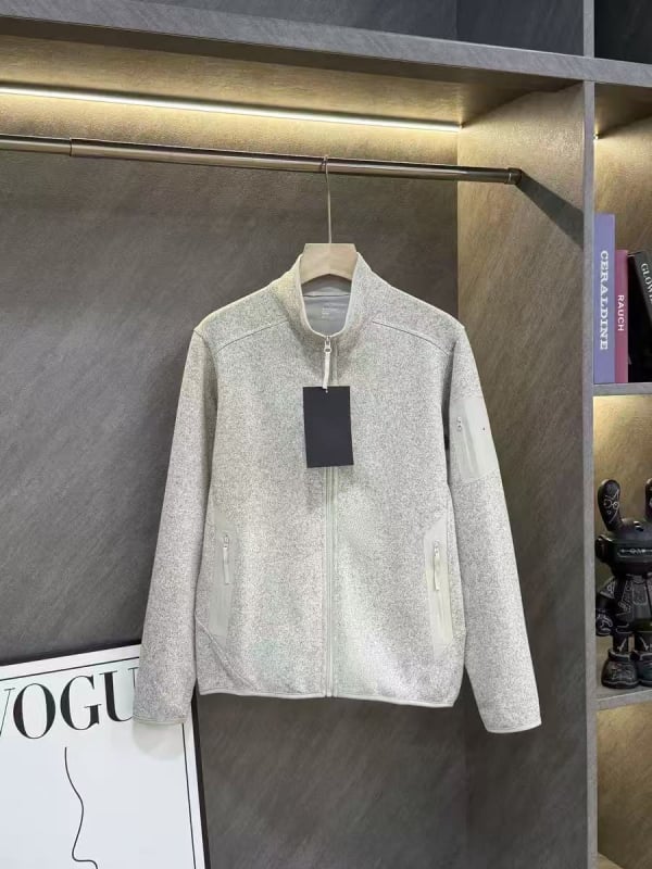 Ανδρικό εξωτερικό φλίς μπουφάν με στάσιο γιακά και φερμουάρ, ύφασμα 100% βαμβάκι, επένδυση κοραλλί φλίς, μονόχρωμο, για φθινοπωρινές δραστηριότητες σε εξωτερικούς χώρους