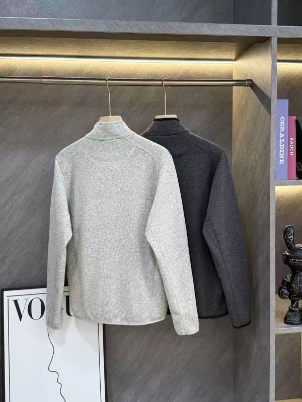 Ανδρικό εξωτερικό φλίς μπουφάν με στάσιο γιακά και φερμουάρ, ύφασμα 100% βαμβάκι, επένδυση κοραλλί φλίς, μονόχρωμο, για φθινοπωρινές δραστηριότητες σε εξωτερικούς χώρους