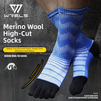 Ponožky s piatimi prstami na beh a turistiku, priedušné, rýchloschnúce, merino vlnený zmes: 39,3% merino, 42,6% akryl, 15,6% nylon, 2,5% elastan