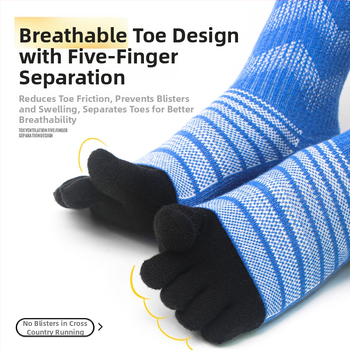 Ponožky s piatimi prstami na beh a turistiku, priedušné, rýchloschnúce, merino vlnený zmes: 39,3% merino, 42,6% akryl, 15,6% nylon, 2,5% elastan