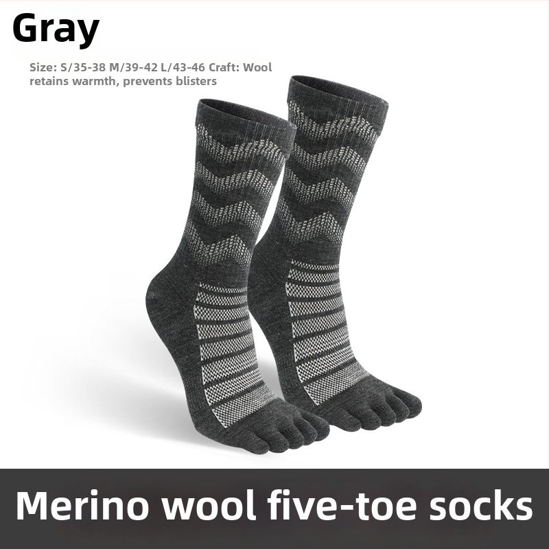 Ponožky s piatimi prstami na beh a turistiku, priedušné, rýchloschnúce, merino vlnený zmes: 39,3% merino, 42,6% akryl, 15,6% nylon, 2,5% elastan