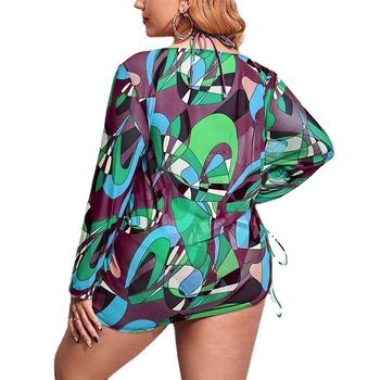 Trodjelni bikini set s mrežastom UV zaštitom, retro cvjetni uzorak, visok struk, gornji dio bez rukava, jastučići u košarici, bez metalne potpore, materijal: 82% poliester, 18% elastan