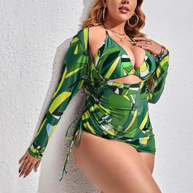 Trodjelni bikini set s mrežastom UV zaštitom, retro cvjetni uzorak, visok struk, gornji dio bez rukava, jastučići u košarici, bez metalne potpore, materijal: 82% poliester, 18% elastan