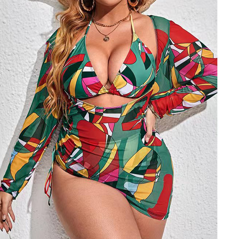 Trodjelni bikini set s mrežastom UV zaštitom, retro cvjetni uzorak, visok struk, gornji dio bez rukava, jastučići u košarici, bez metalne potpore, materijal: 82% poliester, 18% elastan