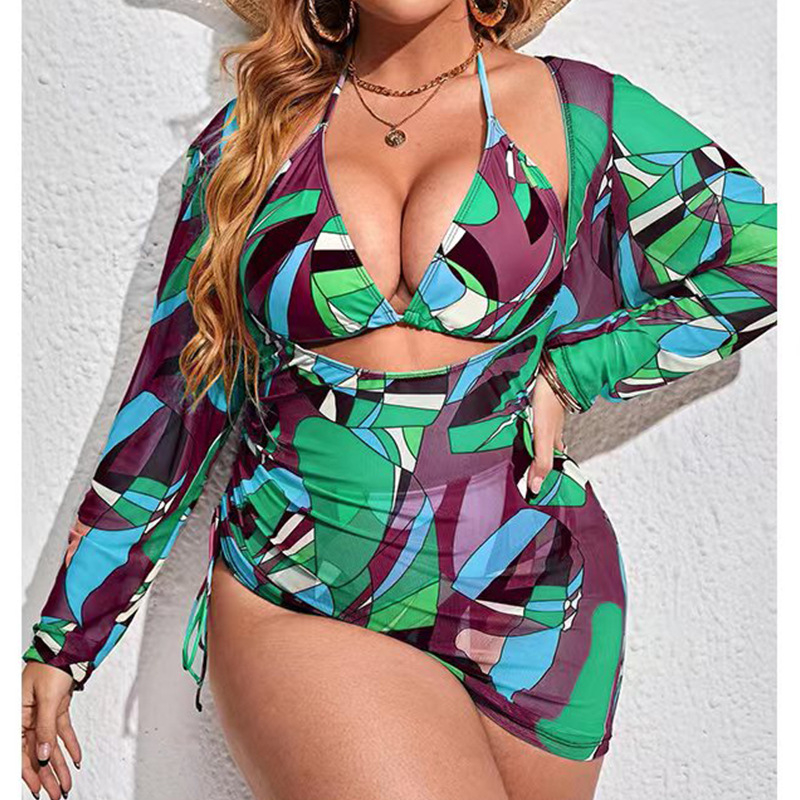 Trodjelni bikini set s mrežastom UV zaštitom, retro cvjetni uzorak, visok struk, gornji dio bez rukava, jastučići u košarici, bez metalne potpore, materijal: 82% poliester, 18% elastan