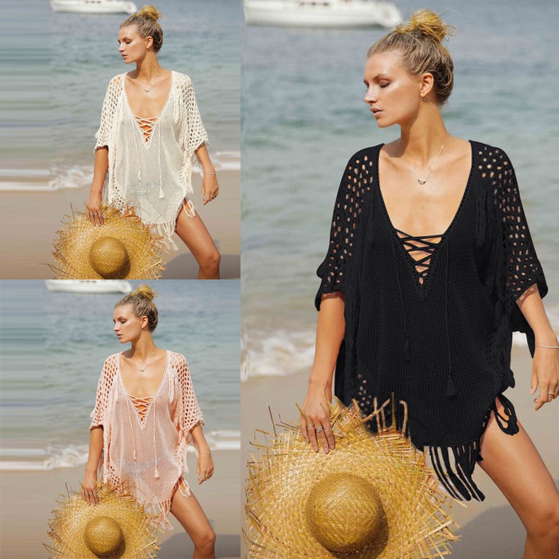 Plažni zaštitni prekrivač – tanak pleteni otvoreni dizajn, za žene; materijal: poliester; gustoća tkanja: 200 g/m2; podstava: poliester 100%