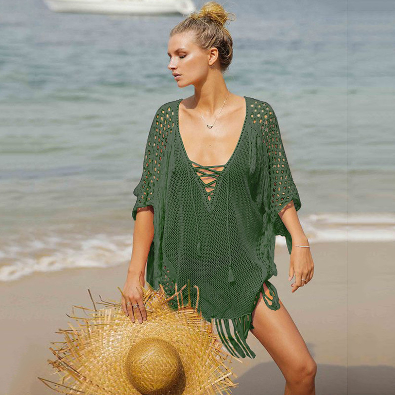 Plažni zaštitni prekrivač – tanak pleteni otvoreni dizajn, za žene; materijal: poliester; gustoća tkanja: 200 g/m2; podstava: poliester 100%