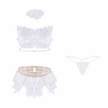 Manyan секси бельо комплект: Tube-top дизайн и ангелски костюм с криле, полиестер 90–95%