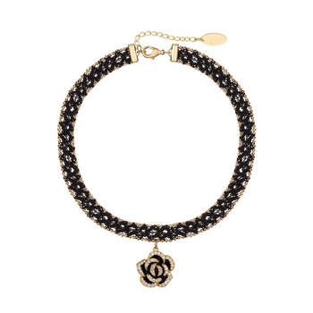Choker ogrlica s privjeskom u obliku cvijeta, titan čelik, lanac klavikule, Chanel stil