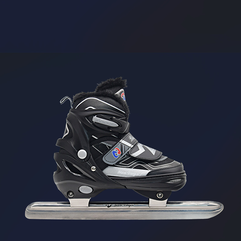 Black Dragon kezdő jégkorcsolyák nőknek és férfiaknak, PVC felső rész, PVC talp, karbon acél pengével, gyors- és műkorcsolázáshoz