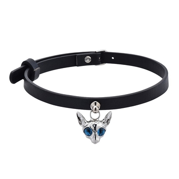 Kožni choker s privjeskom mačje glave, jedinstven stil, unisex