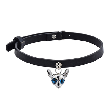 Kožni choker s privjeskom mačje glave, jedinstven stil, unisex