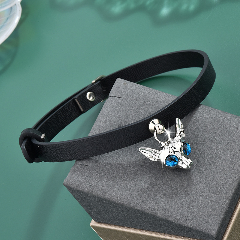 Kožni choker s privjeskom mačje glave, jedinstven stil, unisex