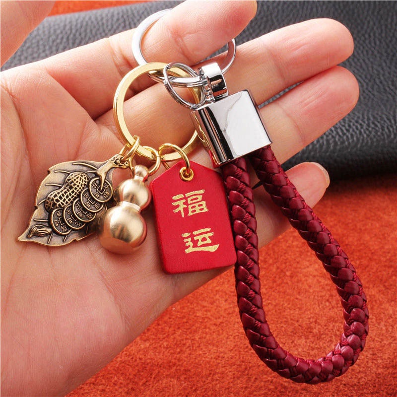 Breloc auto pentru chei, design unisex cu motiv frunză norocoasă pentru prosperitate și siguranță; Material: Alte; Marca: Alte; IP: Nu