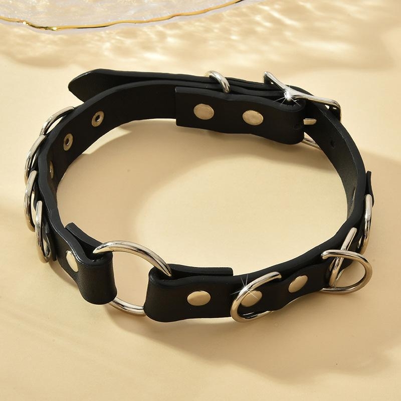 Name Ba Unisex punk ovratnik s nity, Chopin lanac, miješani materijal, višeslojni dizajn, Palladijev privjesak