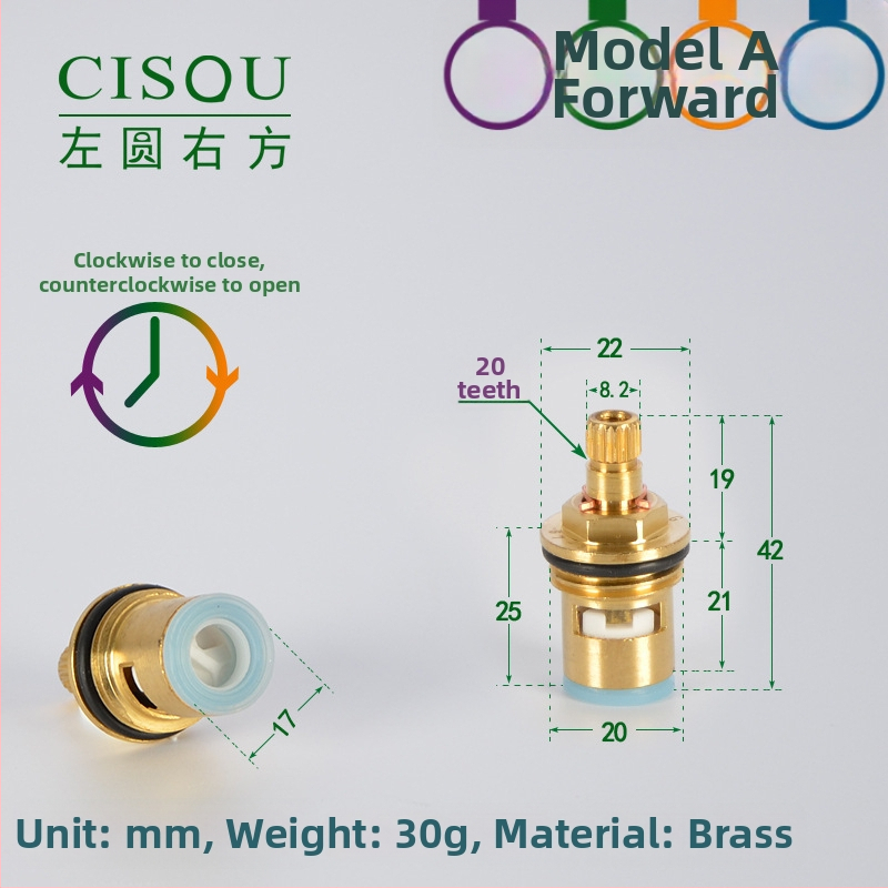 Uholový ventil pre horúcu a studenú vodu s mosadzným telom, keramickým jadrom ventilu a meďovou hlavou, 90° otáčanie, Maximálna teplota 90°C
